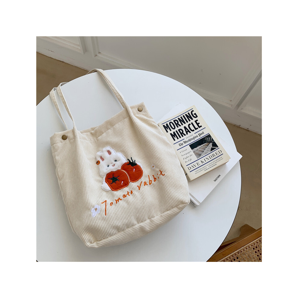 (Tomato Rabbit) Elegant Canvas Lined Corduroy Bag For Everyday Use Sweet Japanese Style Tote