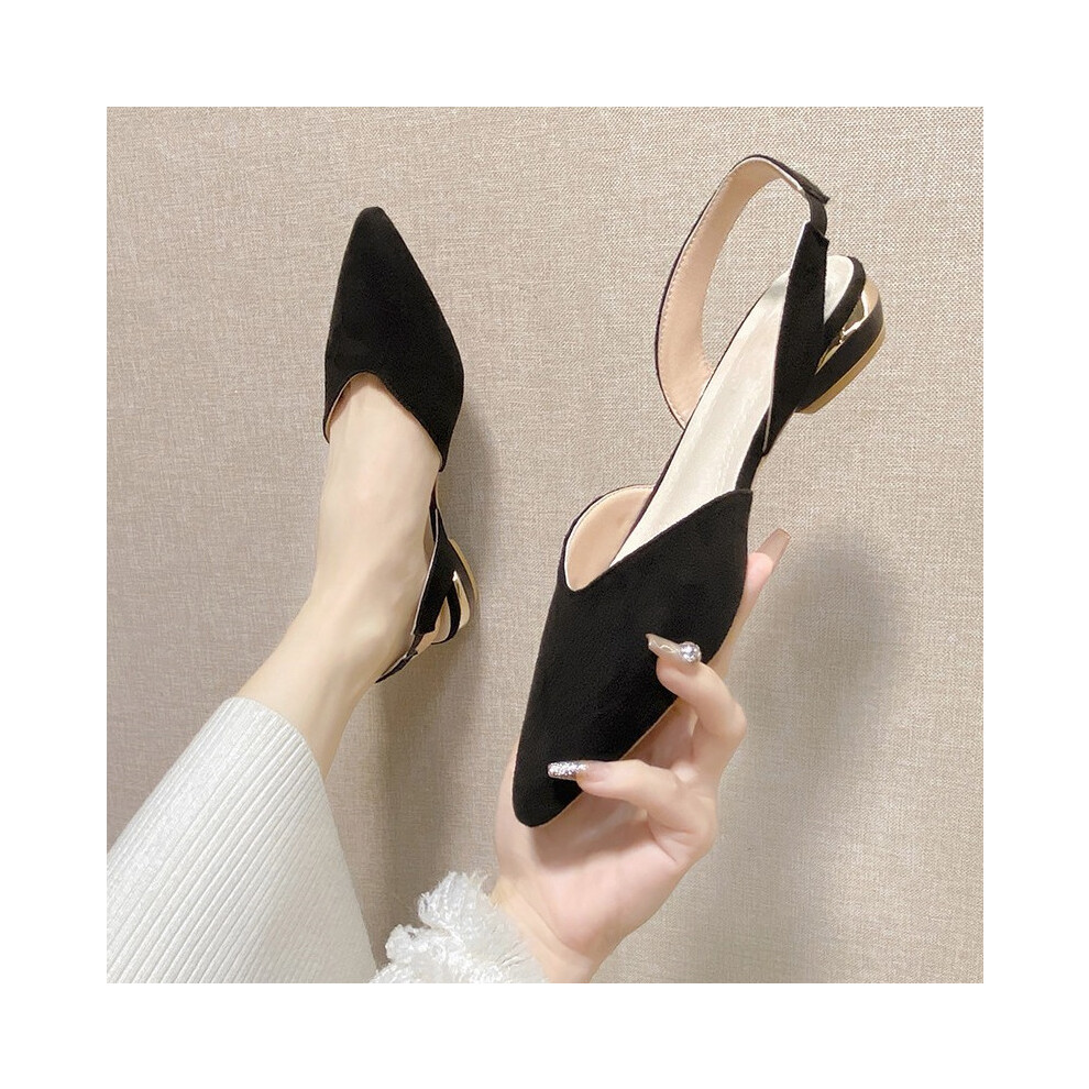 (Black, 40?Foot Length25cm/10in) Womens Sandals Large Size Pointed Head After Empty Low Heel Flat Pure Color