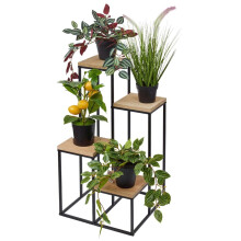 4 Tier Tall Black Metal & Wood Flower Plant Pot Display Stand