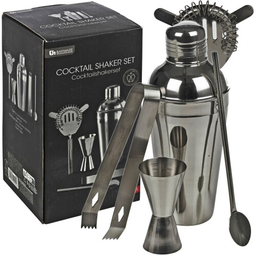 URBN-CHEF 5 Pcs Bartender Cocktail Shaker Mixing Measuring Strainer Tongs Set
