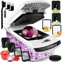 Vegetable Chopper Vegetable Cutter Veggie Onion Salad Food Chopper Manual Potato Chipper Veg Chopper and Dicer Kitchen Tools/Gadgets (4-in-1 White)