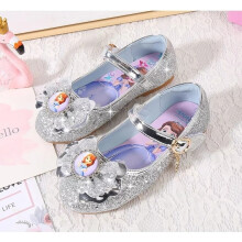 (silver, UK10.5,EUR30.Kids,19cm/7.48in ( Inner length)) New Girls Summer Sofia Princess Kids fashion lovely Shoes Glitter Children heels