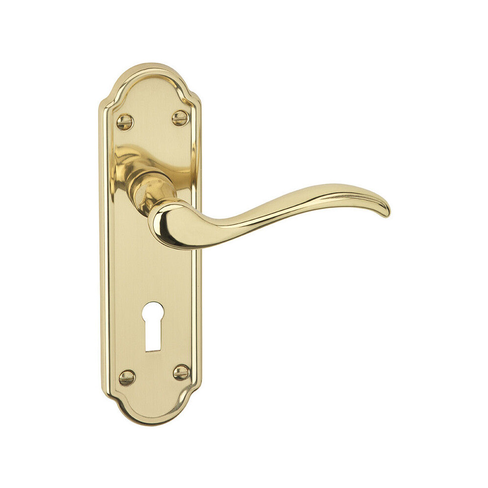 (Polished Brass Keyhole) Metal Lever Latch Door Handles Set Round Rose