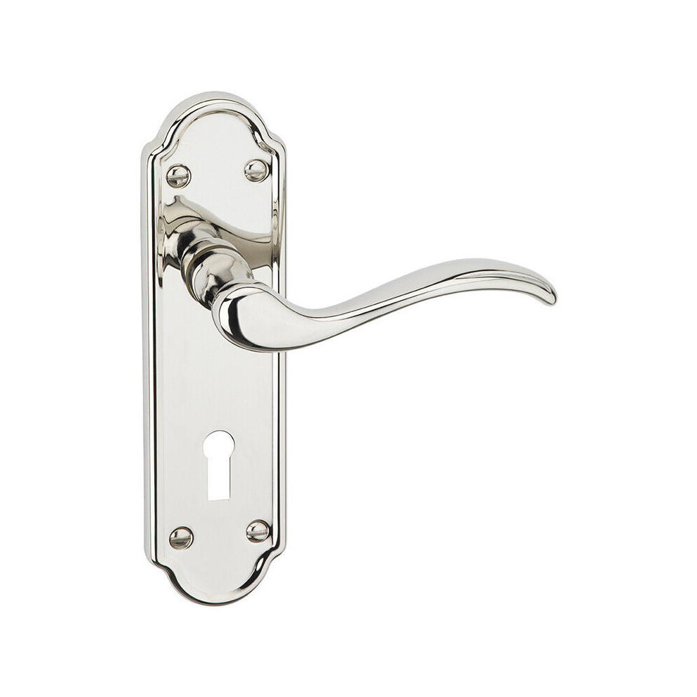 (Polished Nickel Keyhole) Metal Lever Latch Door Handles Set Round Rose