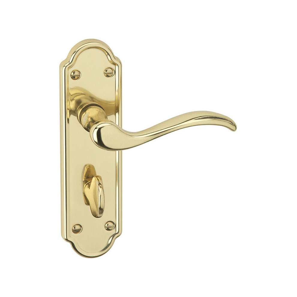 (Polished Brass Bathroom) Metal Lever Latch Door Handles Set Round Rose