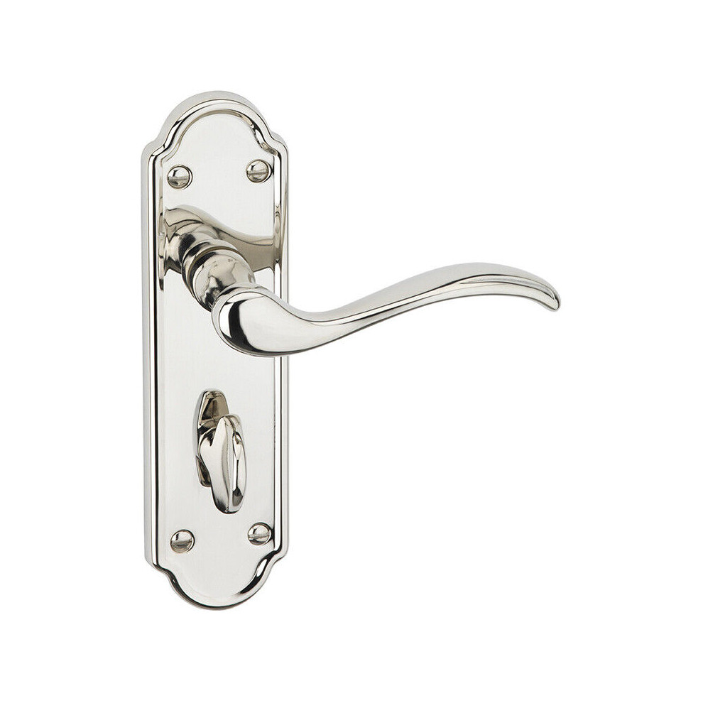 (Polished Nickel Bathroom) Metal Lever Latch Door Handles Set Round Rose