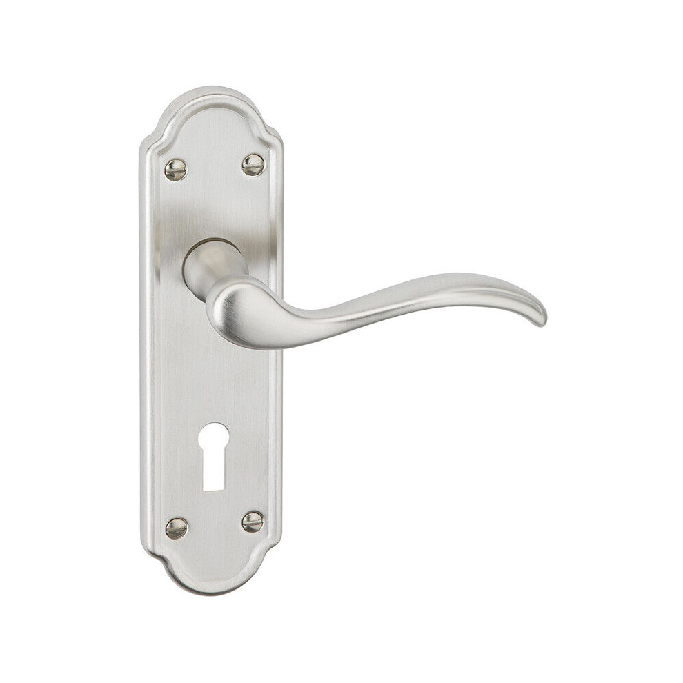 (Satin Nickel Keyhole) Metal Lever Latch Door Handles Set Round Rose