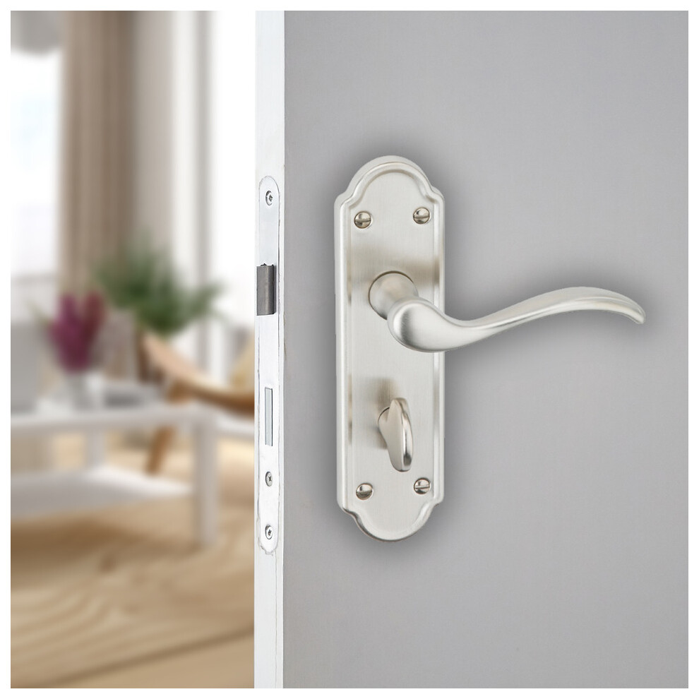 (Satin Nickel Bathroom) Metal Lever Latch Door Handles Set Round Rose