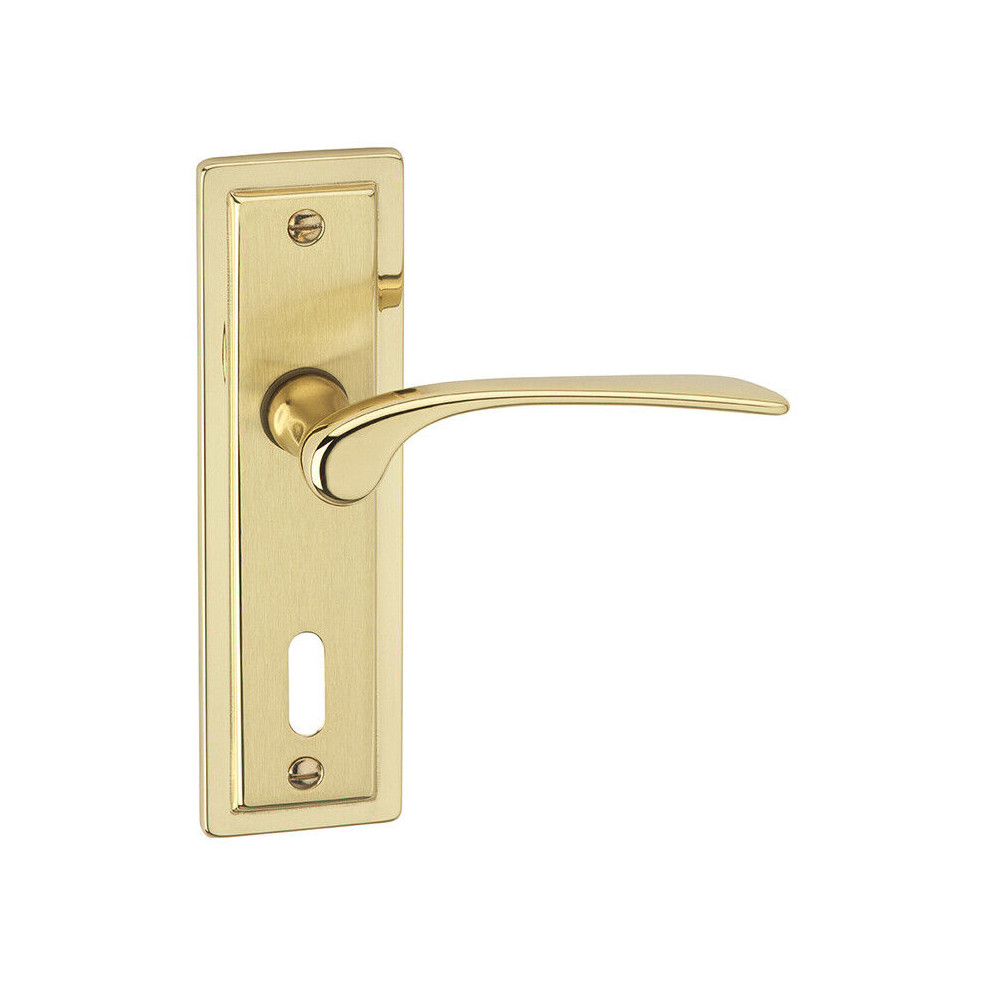 (Polished Brass Keyhole) Dual Metal Lever Latch Door Handles Set Round Rose