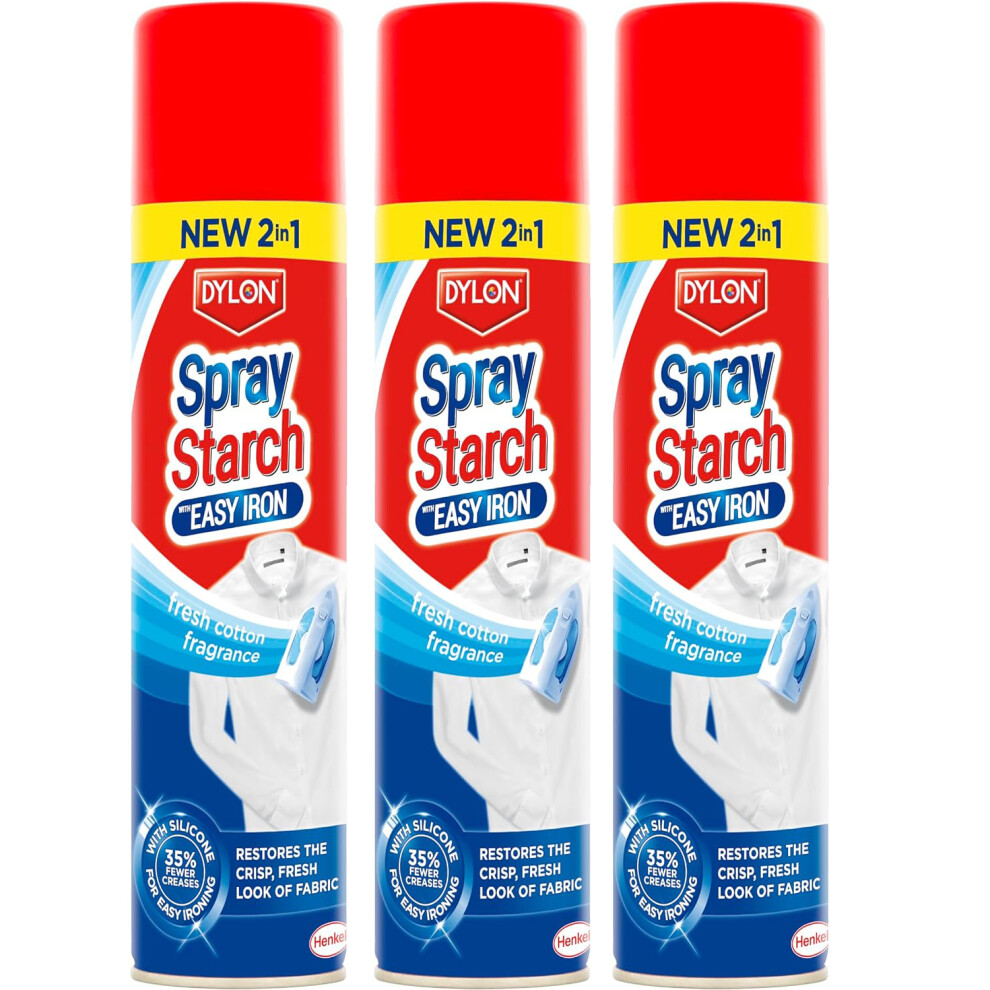 3 x Dylon Easy Iron Spray Starch, Fresh Cotton Fragrance, 300ml