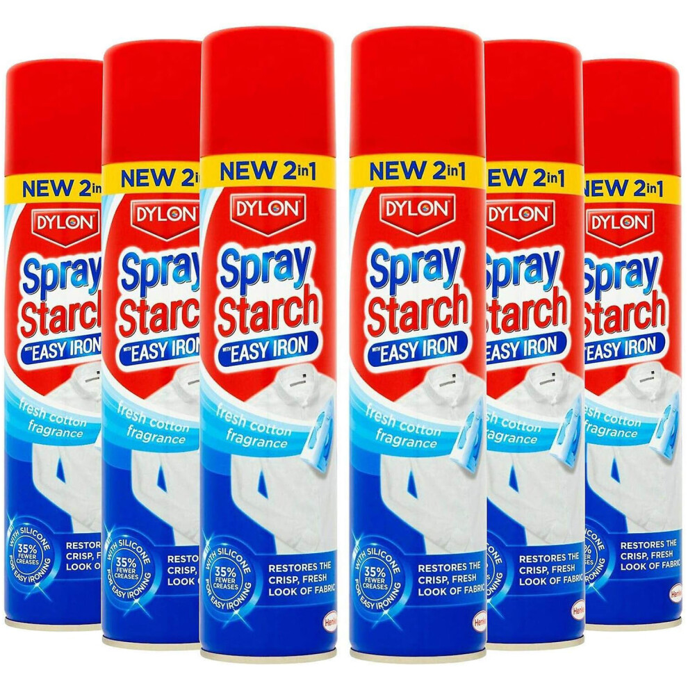 6 x Dylon Easy Iron Spray Starch, Fresh Cotton Fragrance, 300ml