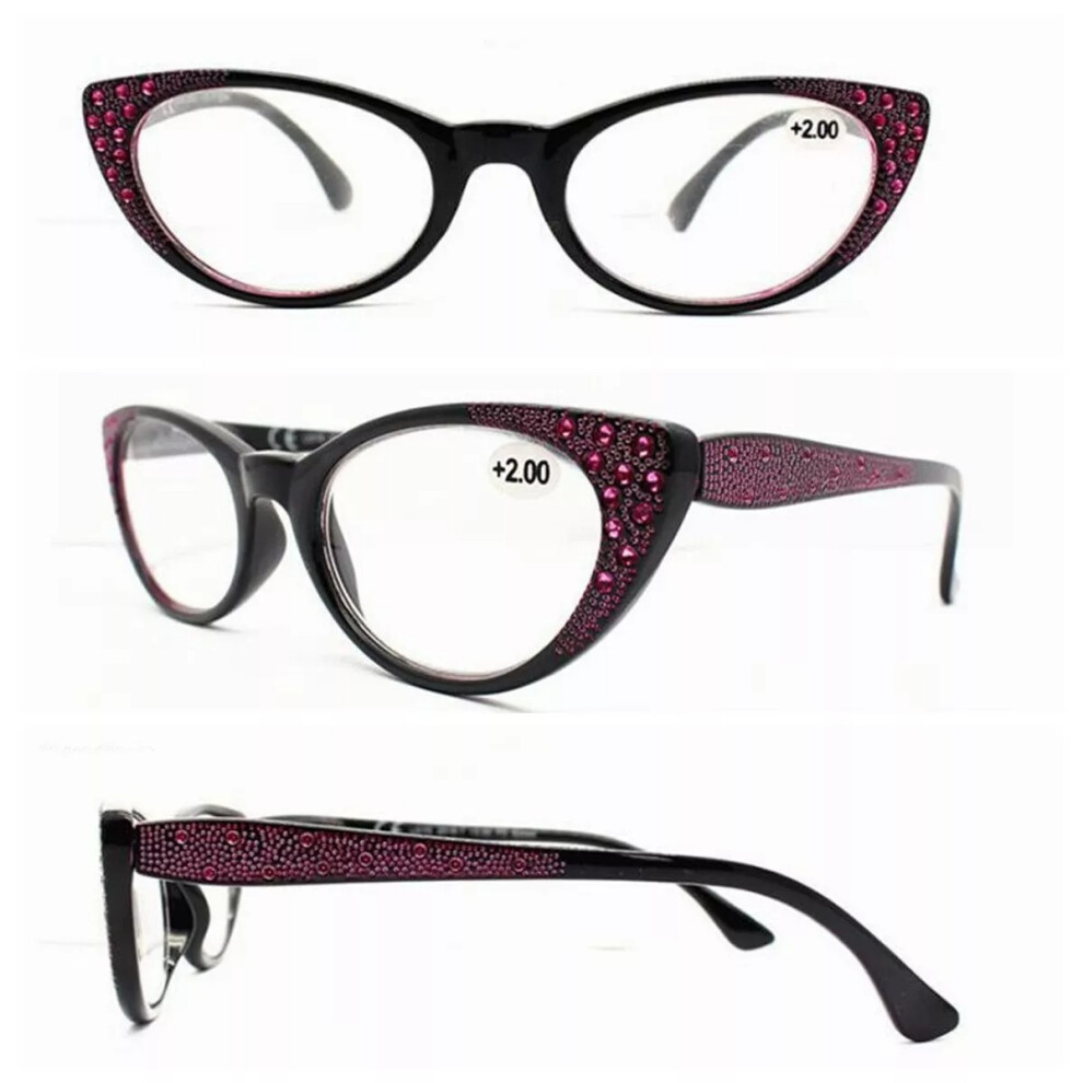 (Red, =+4.50 strength) Women's Cat Eye  Rhinestone Spring Hinges Reading Glass +1.0~+4.0 4.5 5.0 +6.0