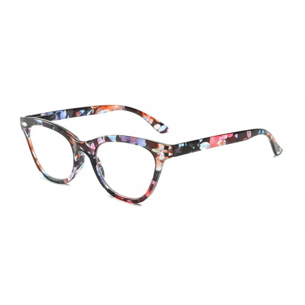 (Flower, +4.50 strength) Women's Retro Cat Eye Rivet Reading Glass +1.0~+4.0 4.5 5.0 5.5 +6.0 Customized