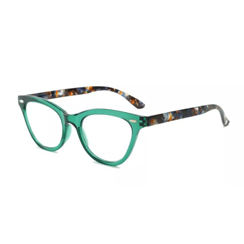 (Green, +1.50 strength) Women's Retro Cat Eye Rivet Reading Glass +1.0~+4.0 4.5 5.0 5.5 +6.0 Customized