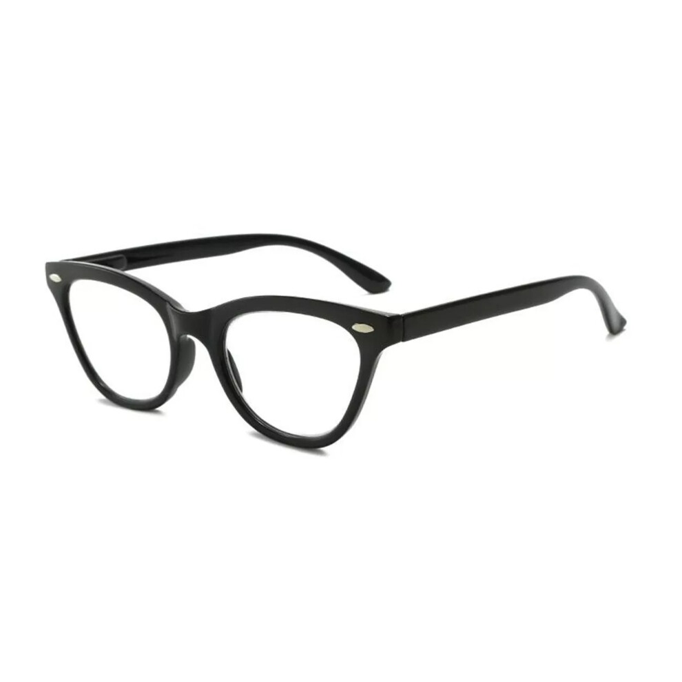 (Black, +5.00 strength) Women's Retro Cat Eye Rivet Reading Glass +1.0~+4.0 4.5 5.0 5.5 +6.0 Customized