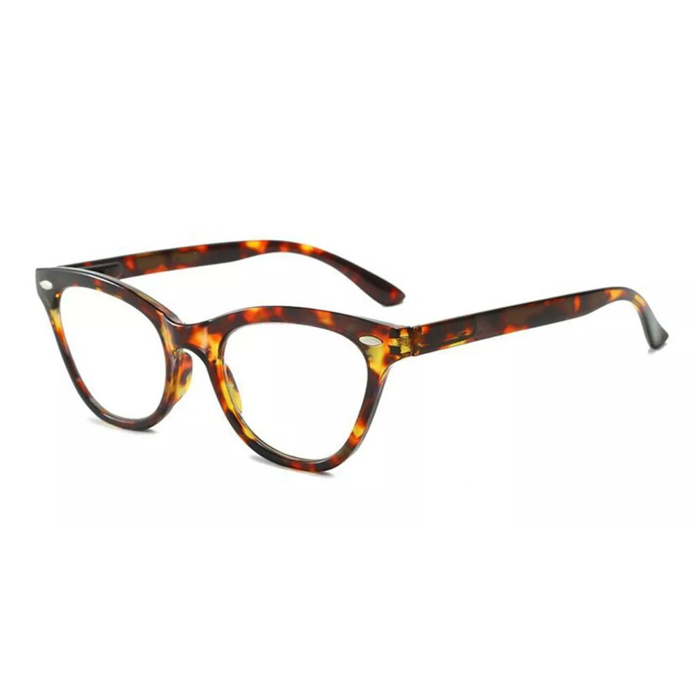(Leopard, +3.50 strength) Women's Retro Cat Eye Rivet Reading Glass +1.0~+4.0 4.5 5.0 5.5 +6.0 Customized