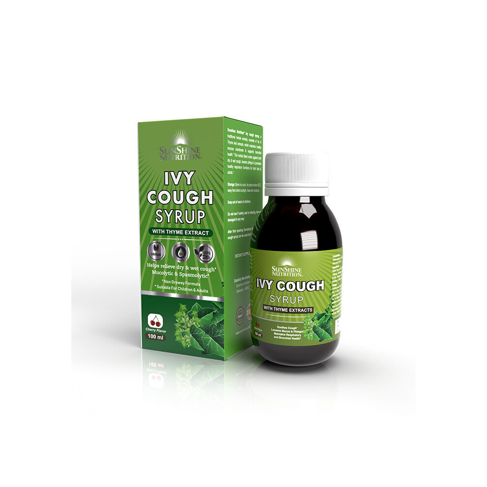 Sunshine Nutrition Ivy Cough Syrup 100Ml Cough Relief, Mucus Reduction, Chest Congestion Relief, Non-Drowsy Formula