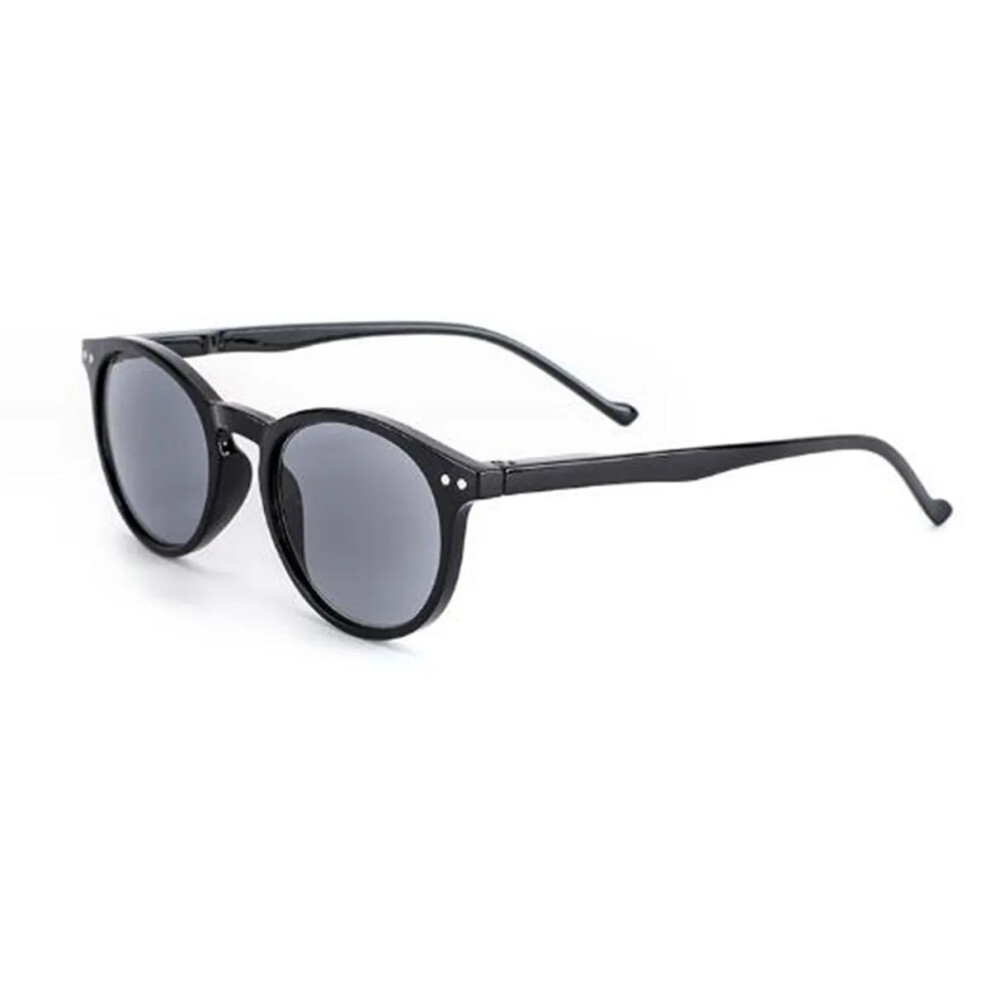 (Black+Gray Lens, +1.50 strength) Men's Women's Anti UV Tinted Gray Brown Rivet Adjustable Reading Glass +1.0~+4.0