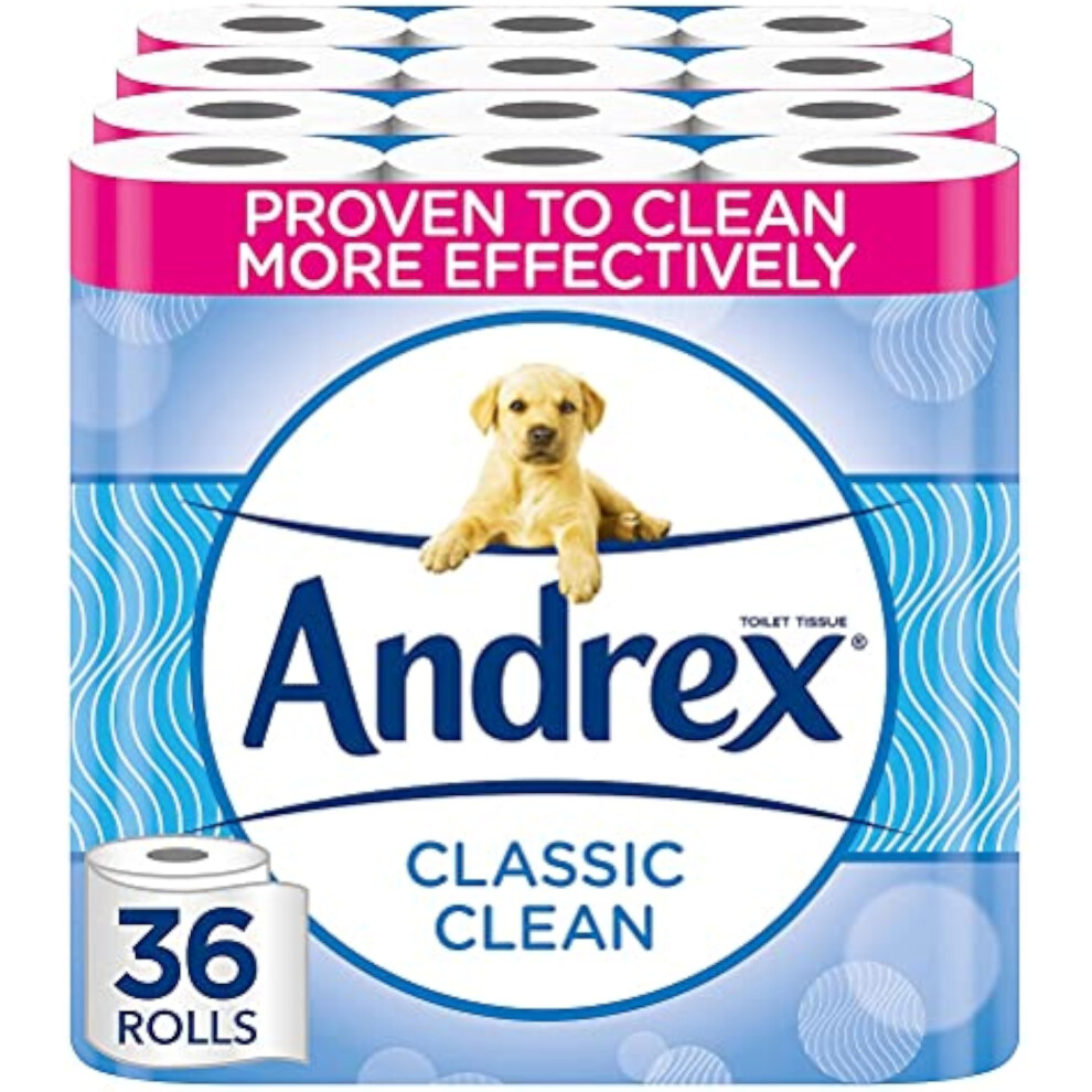 Andrex Classic Clean Toilet Rolls - 36 Toilet Roll Pack - Bulk Buy Toilet Rolls - Unbeatable Clean Toilet Rolls with Unique 3D Wave