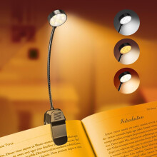 KTEBO Book Reading Light Lamp Rechargeable Eye Caring Adjustable Brightness 3 Color Temperatures 20+ Hours Runtime Type-C Book Light Clip on (Black)