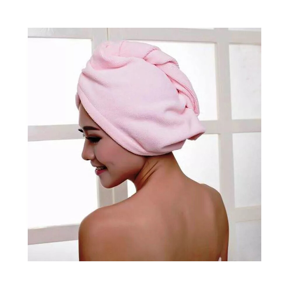 (Pink) Microfiber Hair Turban Towel Bath Wrap Quick Dry