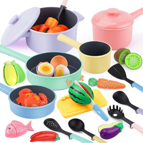 GILOBABY Kitchen Pretend Role Play Cutting Fruit Food Toy Cookware Pot Pan Set Educational Gift Toy for Children on OnBuy