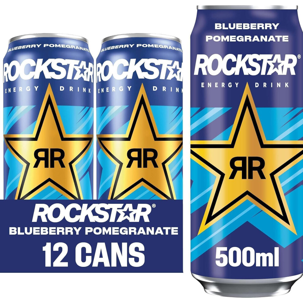 (Pack OF 24) Rockstar Energy Drink, Blueberry Pomegranate 500ml