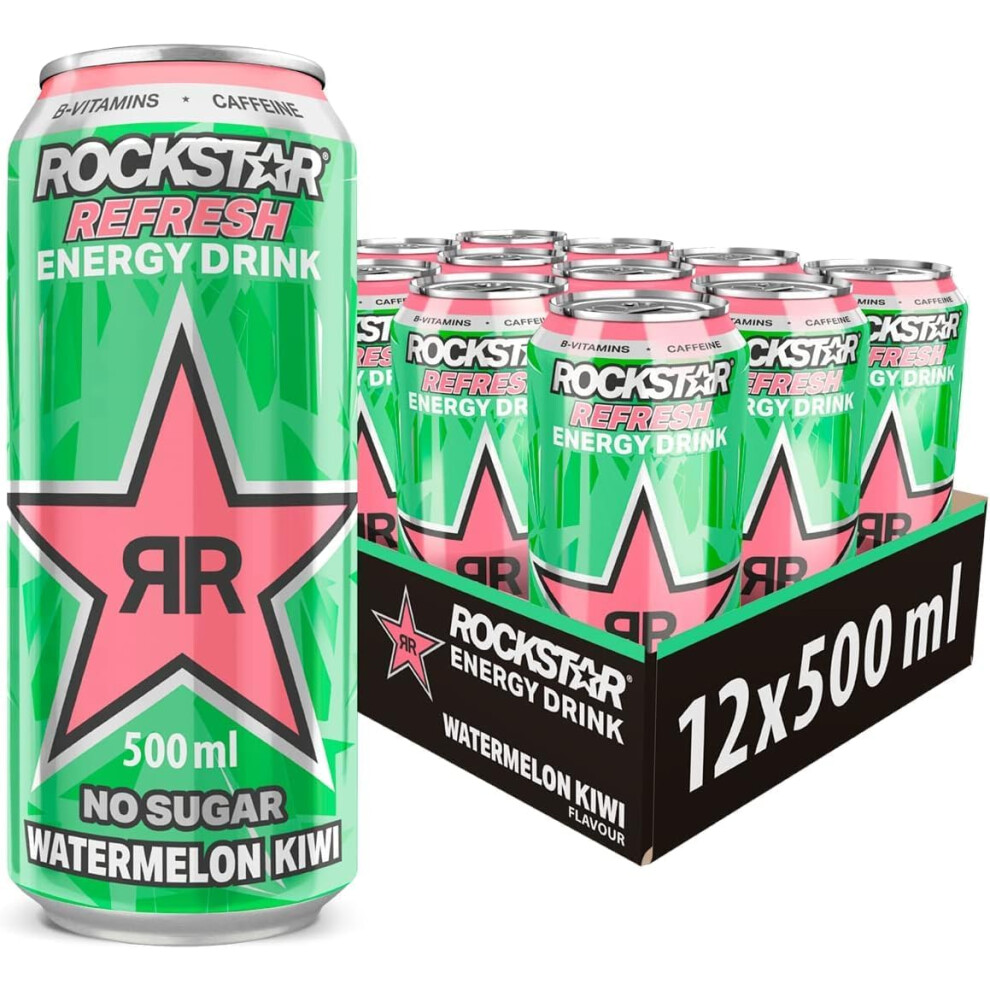 (Pack Of 12) Rockstar Energy Drink Watermelon and Kiwi, 500ml