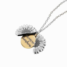 Sunflower Locket Message Engraved Pendant Necklace, Necklace For Girls, (Gold)