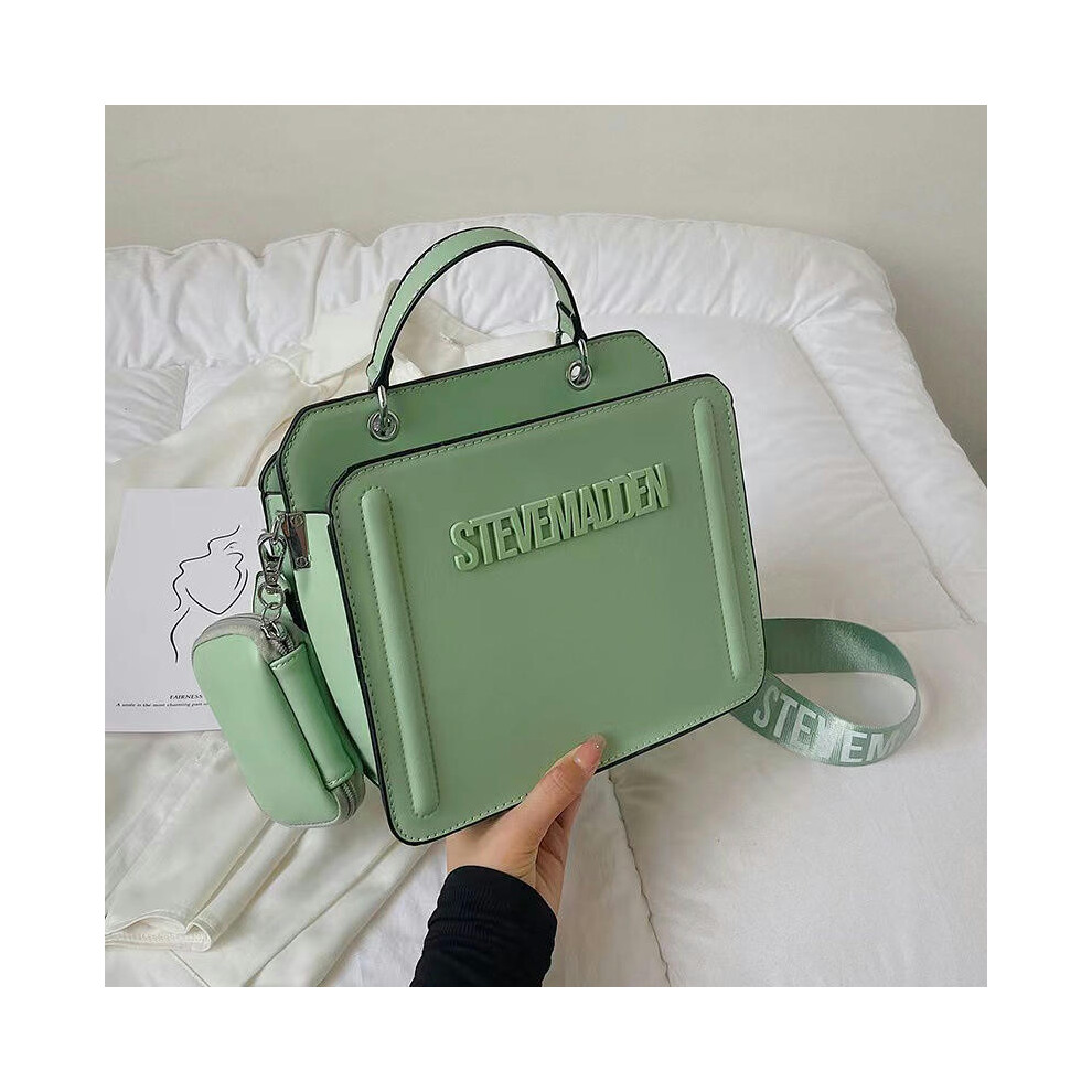 (Light green) New Fashion Handheld Small Square Bag 2024 Trendy Letter Printed Single Shoulder Bag Minimalist Commuter Women's Crossbody Bag