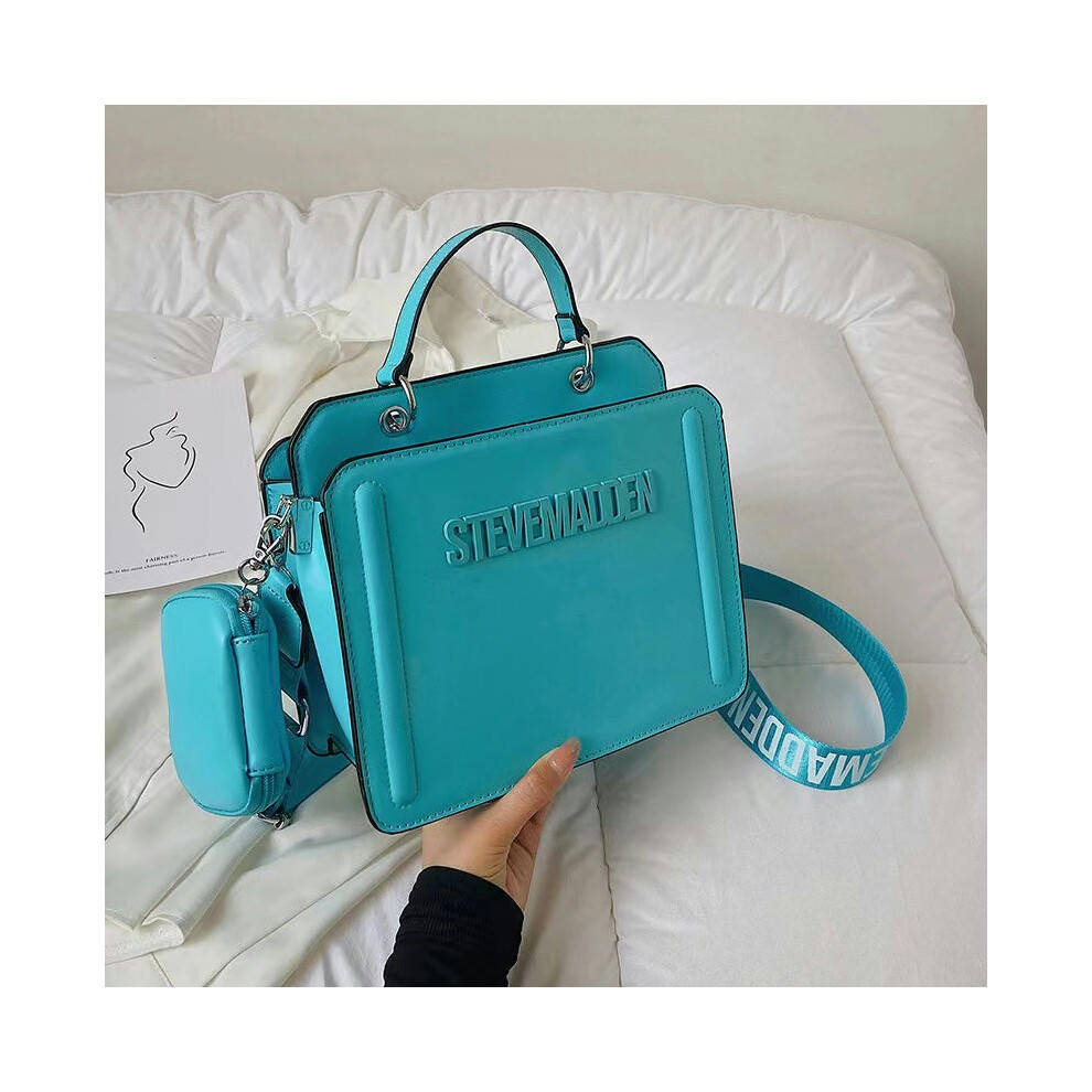 (Light blue) New Fashion Handheld Small Square Bag 2024 Trendy Letter Printed Single Shoulder Bag Minimalist Commuter Women's Crossbody Bag