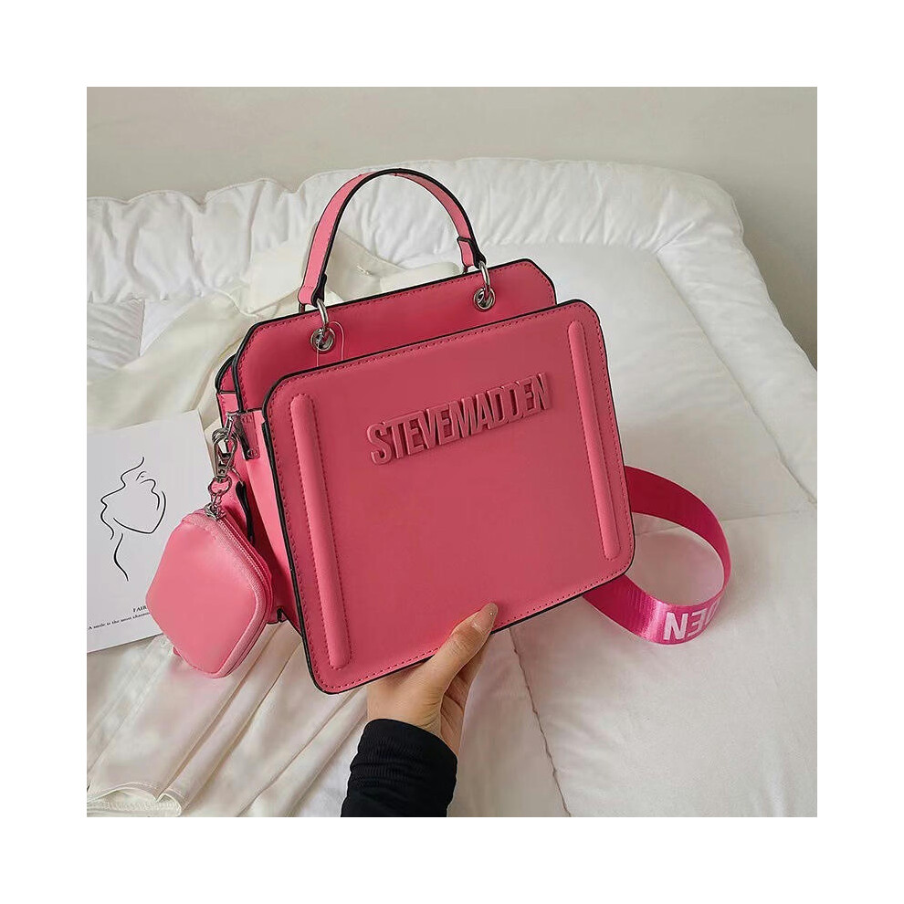 (Rose red) New Fashion Handheld Small Square Bag 2024 Trendy Letter Printed Single Shoulder Bag Minimalist Commuter Women's Crossbody Bag