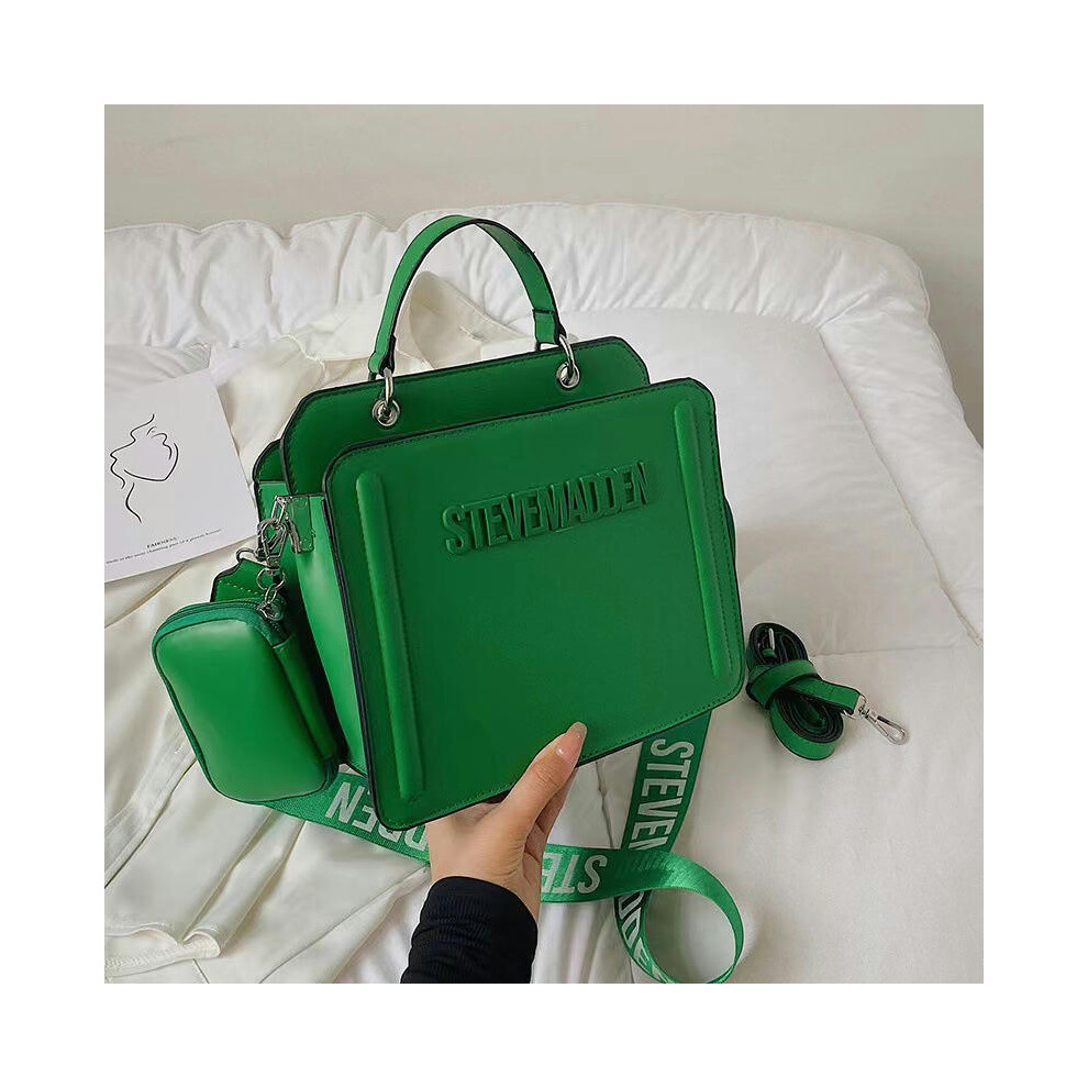 (Dark green) New Fashion Handheld Small Square Bag 2024 Trendy Letter Printed Single Shoulder Bag Minimalist Commuter Women's Crossbody Bag