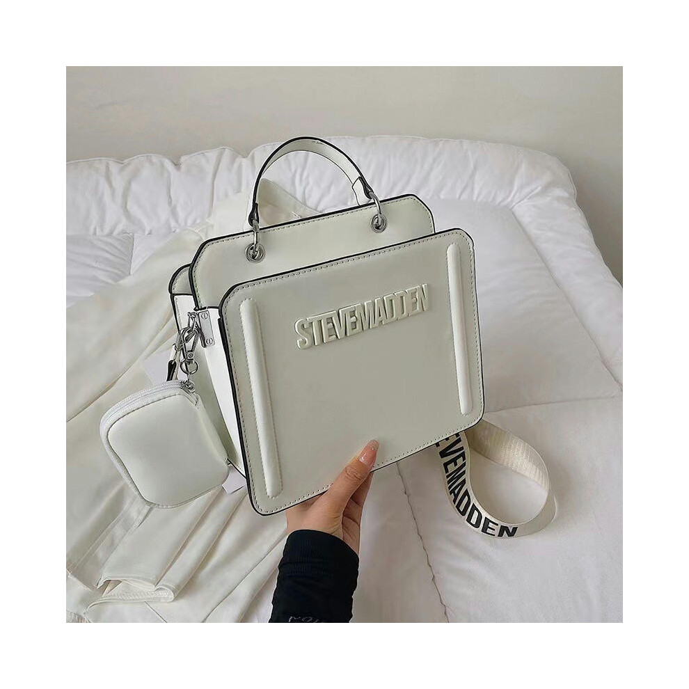 (white) New Fashion Handheld Small Square Bag 2024 Trendy Letter Printed Single Shoulder Bag Minimalist Commuter Women's Crossbody Bag