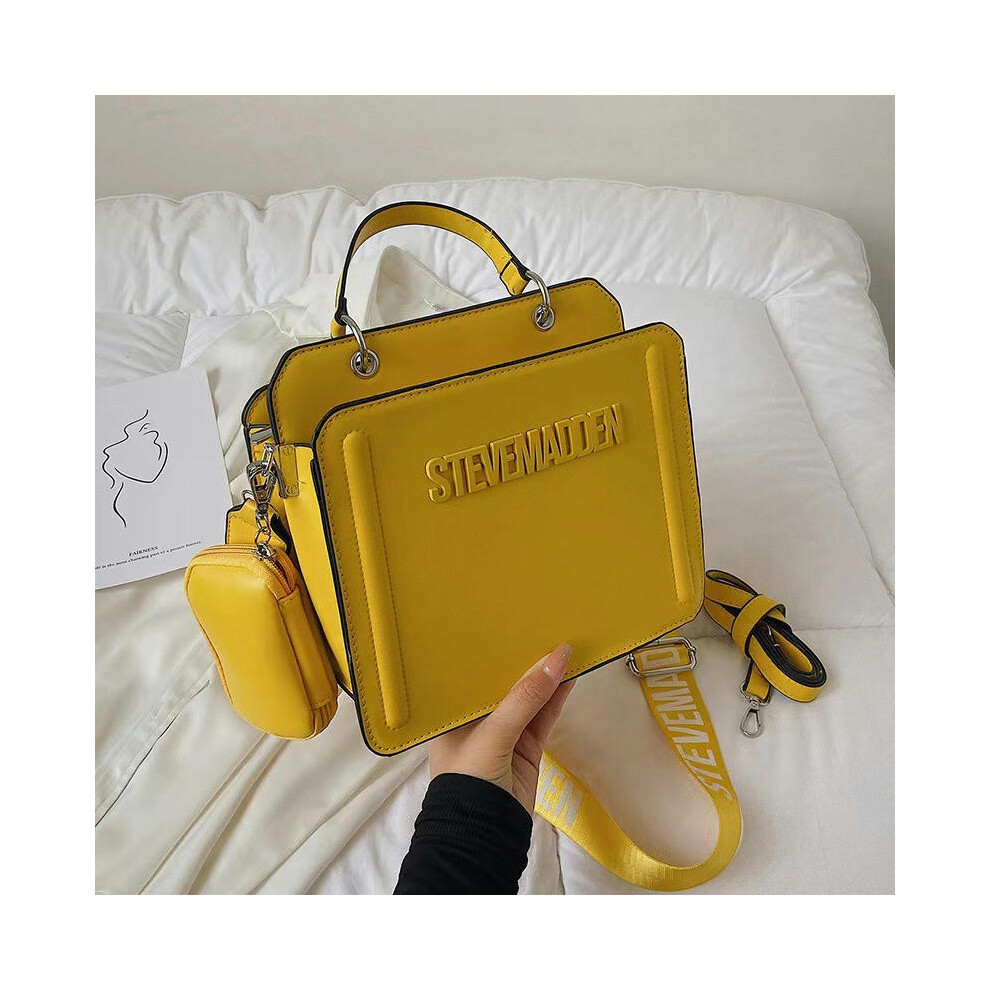 (yellow) New Fashion Handheld Small Square Bag 2024 Trendy Letter Printed Single Shoulder Bag Minimalist Commuter Women's Crossbody Bag