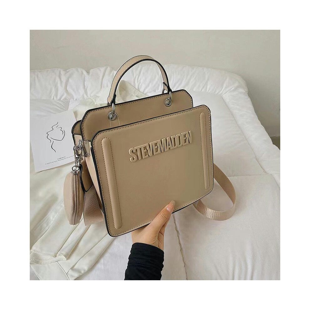 (Khaki color) New Fashion Handheld Small Square Bag 2024 Trendy Letter Printed Single Shoulder Bag Minimalist Commuter Women's Crossbody Bag