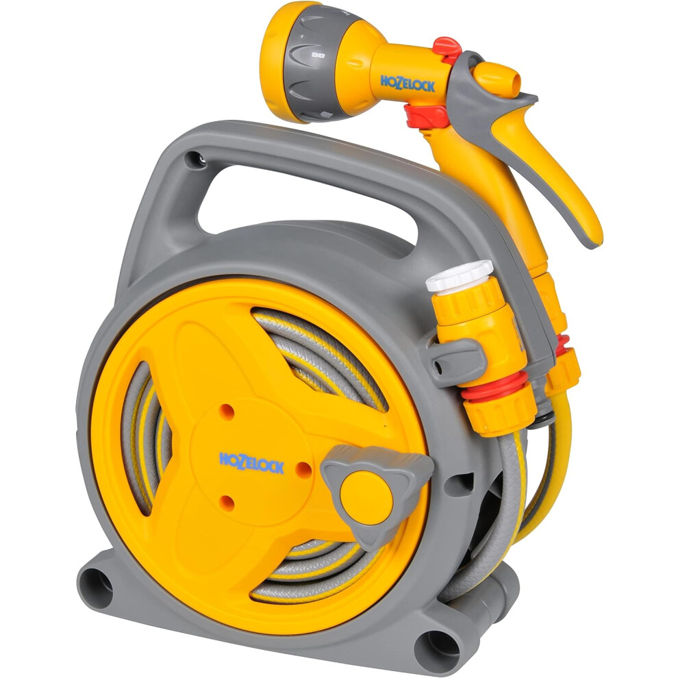 (Hozelock Pico Hose Reel) Mini Reel " 10 metres: for terraces, balconies and small gardens, compact and easy to wind, supplied with 1 multifunctional spray gun