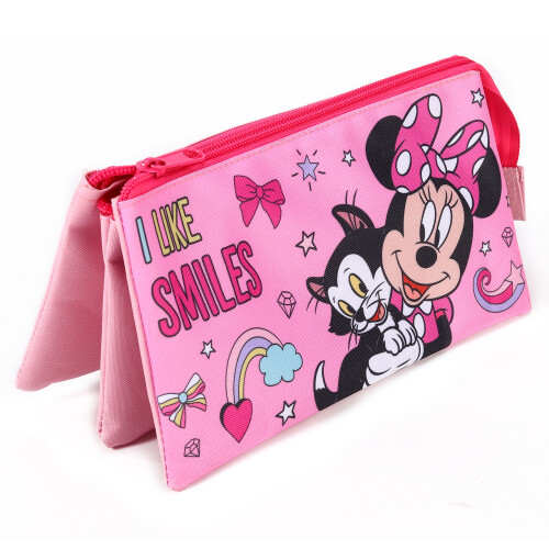 Disney Minnie Mouse Pencil Case 3 Compartment Flat Zipped