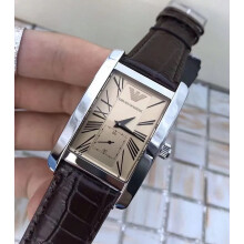 Emporio Armani Men's Watch AR0154 Brown Leather Beige Dial Silver Case