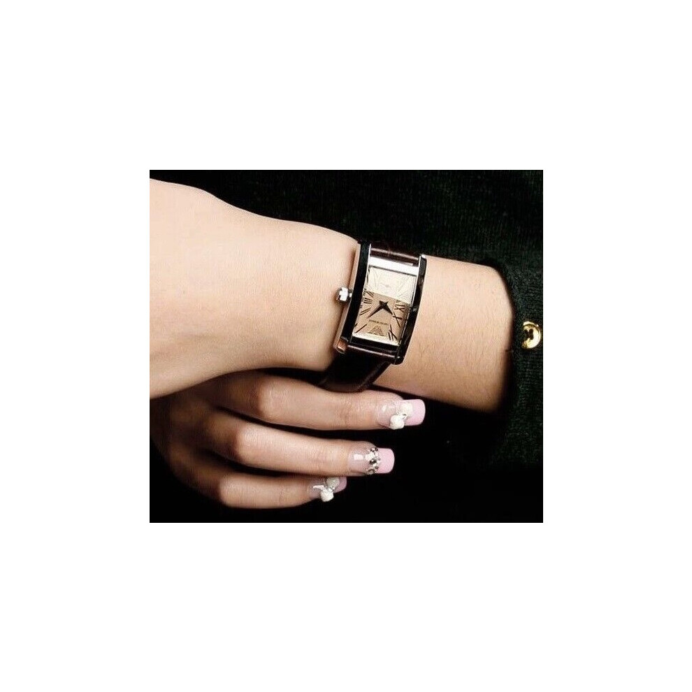 Emporio Armani Women Watch AR0155 Brown Leather Beige Dial Silver Case