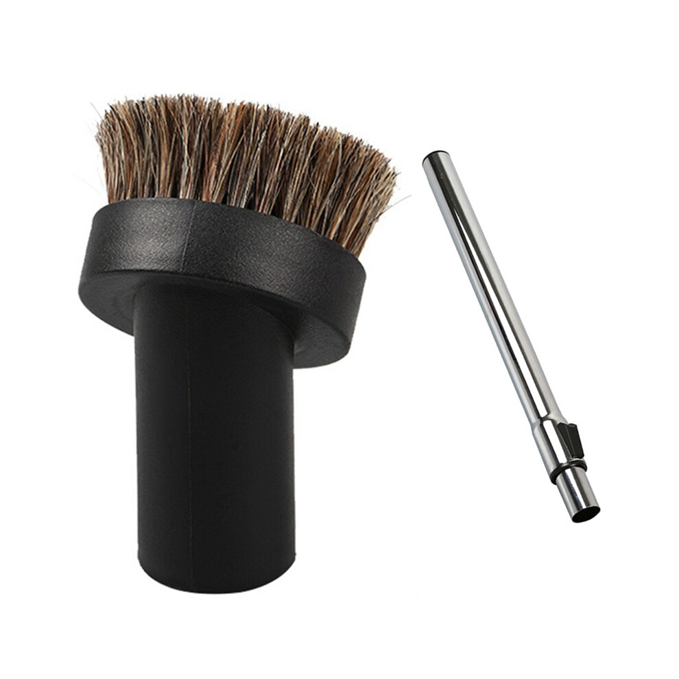 AD-1 Pcs 36mm Head Brush Head Suction Head Horse Hair Round Brush & 1 Pcs Metal Straight Tube Telescopic Extension Pipe