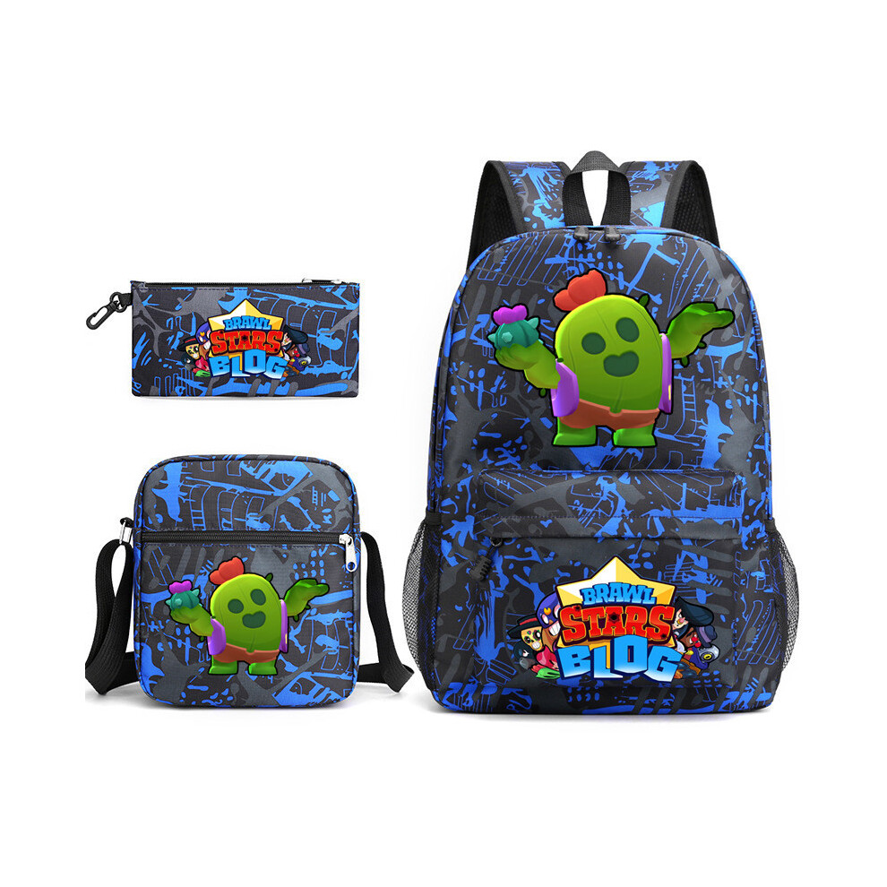 (Blue pattern) BRAWL STARS School Bag Backpack Three-piece Set