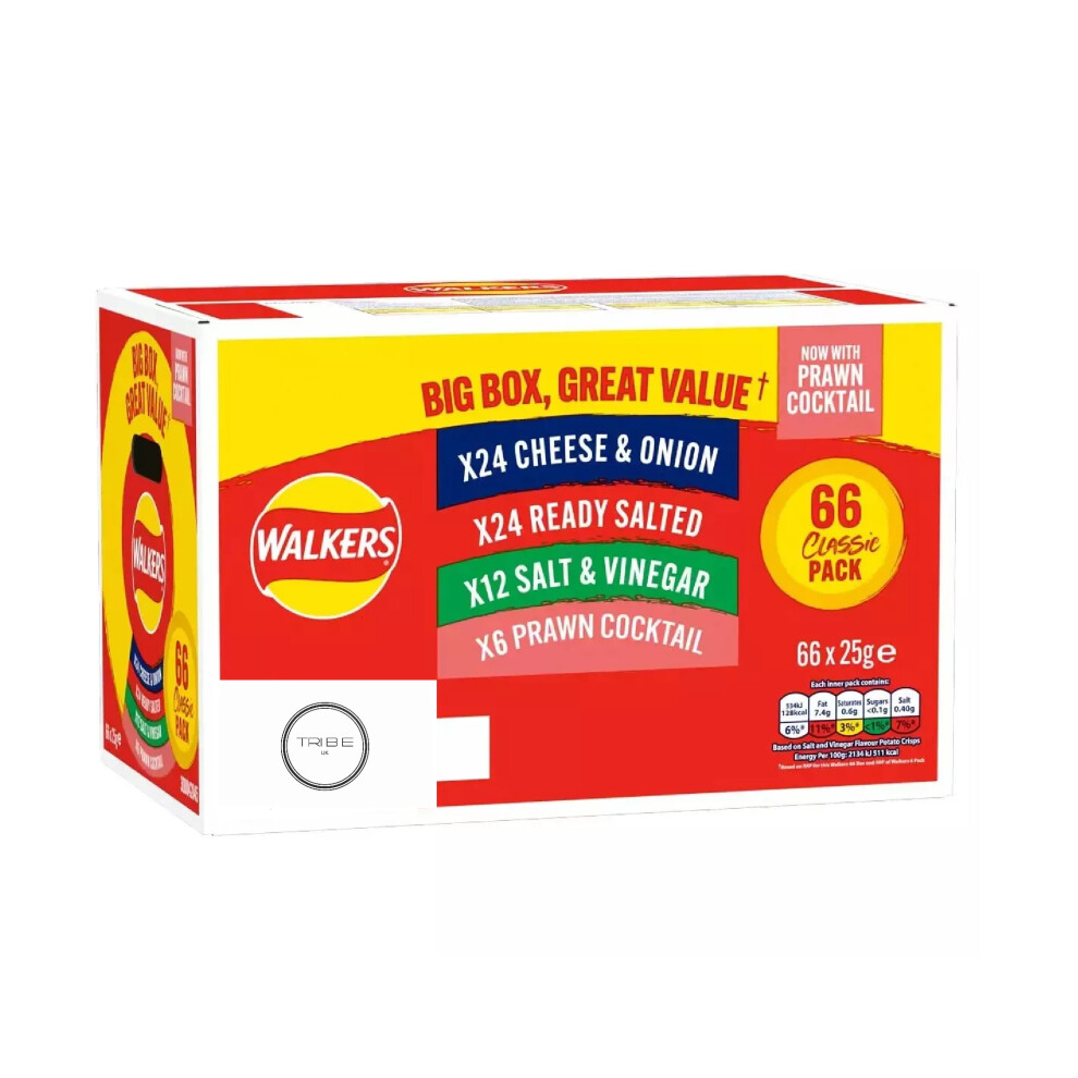 Tribe Uk Walkers Crisps Mix Variety 4 Famous Classic Flavours Snack Box 66 X 25G - Label