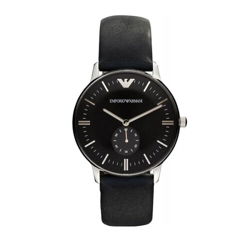 Armani Armani Men's Watch AR0382 Black Leather Strap Black Dial Silver Case 1