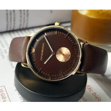 Armani Men Watch AR0383 Brown Leather Strap Brown Dial Rose Gold Case