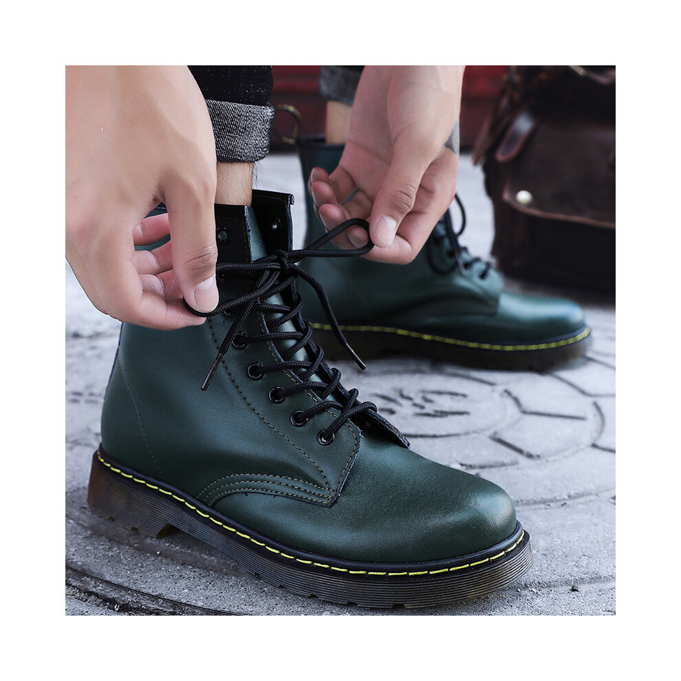 (Green, 36) Retro Boots Unisex Mens Womens Casual Motor 8-Eye Classic Leather Ankle Boots Shoes