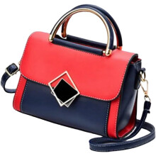 (Navy & Red) Women's Convertible Handbag Shoulder bag PU Leather Quality Bag