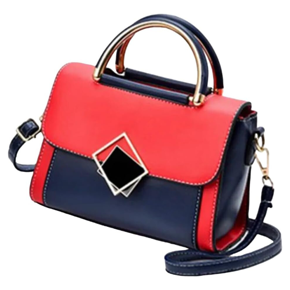 (Navy & Red) Women's Convertible Handbag Shoulder bag PU Leather Quality Bag