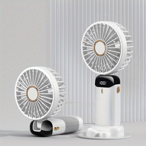 (White) 1pc Rechargeable Handheld Mini Fan with 5 Speeds and LED Display