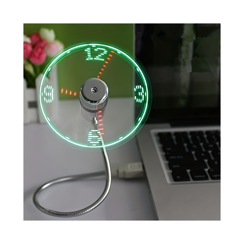 (Silvery) USB Clock Fan with LED Time Display - Mini Flexible Cooling Fan